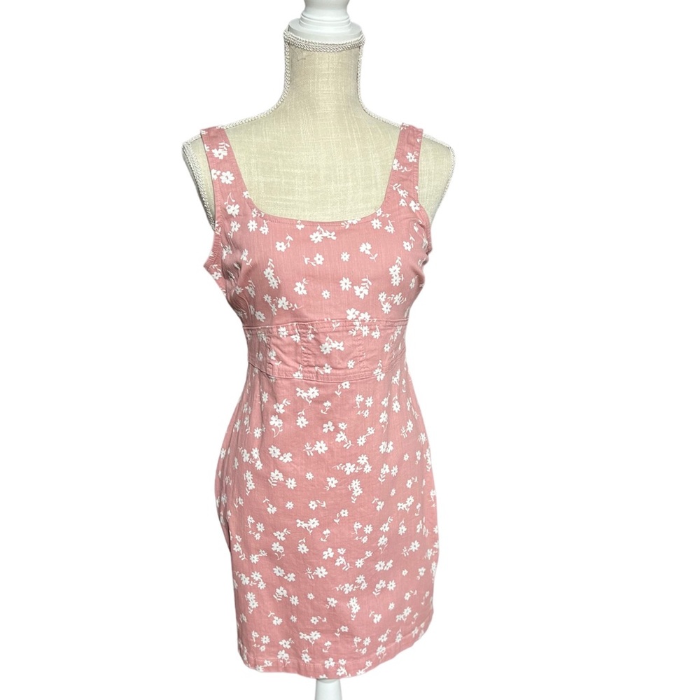 Pink and white dress.